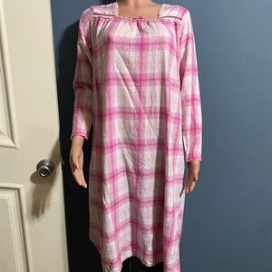 Vintage Cottage CorePrairie Pink Plaid Long Sleeve Flannel Gown
